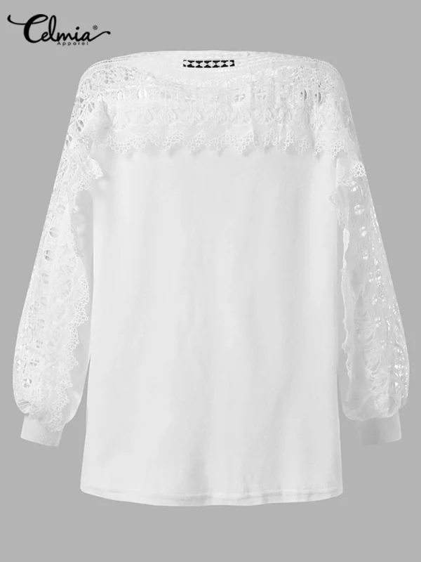 2023 Celmia Women Spring Plush Pullovers Sweaters Elegant Long Lantern Sleeve Shirt Tunic Fashion Lace Hollow Fur Top Streetwear - Image 5