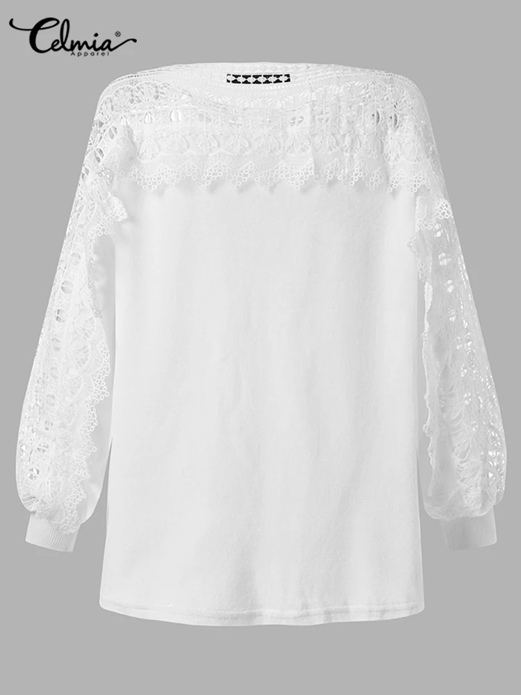 2023 Celmia Women Spring Plush Pullovers Sweaters Elegant Long Lantern Sleeve Shirt Tunic Fashion Lace Hollow Fur Top Streetwear - Image 5