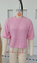 Imcute Women's Casual Sweaters Short Sleeve O Neck Knit Crop Tops Y2k Girls Pullover Shirts Knitwear Vintage Streetwear
