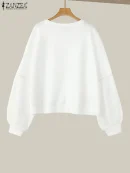 ZANZEA 2025 Autumn Women Sweatshirt Vintage Pearl Mesh Splicing Hoodies Fashiong Long Sleeve Pullovers Casual Korean Jumpers