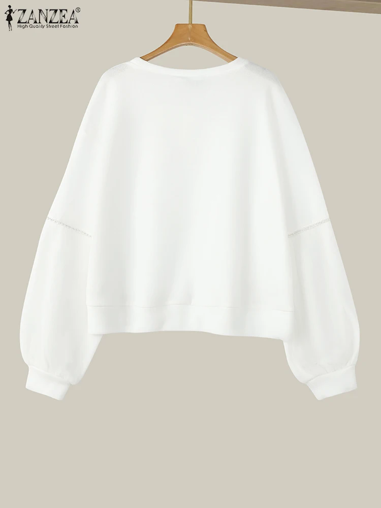 ZANZEA 2025 Autumn Women Sweatshirt Vintage Pearl Mesh Splicing Hoodies Fashiong Long Sleeve Pullovers Casual Korean Jumpers - Image 5
