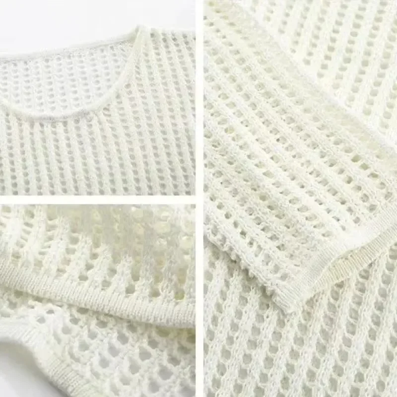 New Female Personality Loose Casual Solid Pullovers Women Breathable Hollow Out Lazy Style Japanese Version Sweater Summer - Image 6