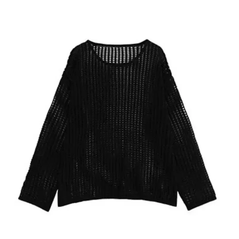 PTKPCC Female Personality Loose Casual Solid Pullovers Women Breathable Hollow Out Lazy Style Japanese Version Sweater Summer - Image 5