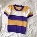 2026 New Strip Rainbow Hollow Out Crew Neck Pullover Sweater Versatile Short Sleeve Knitted Top For Spring & Women's Clothing