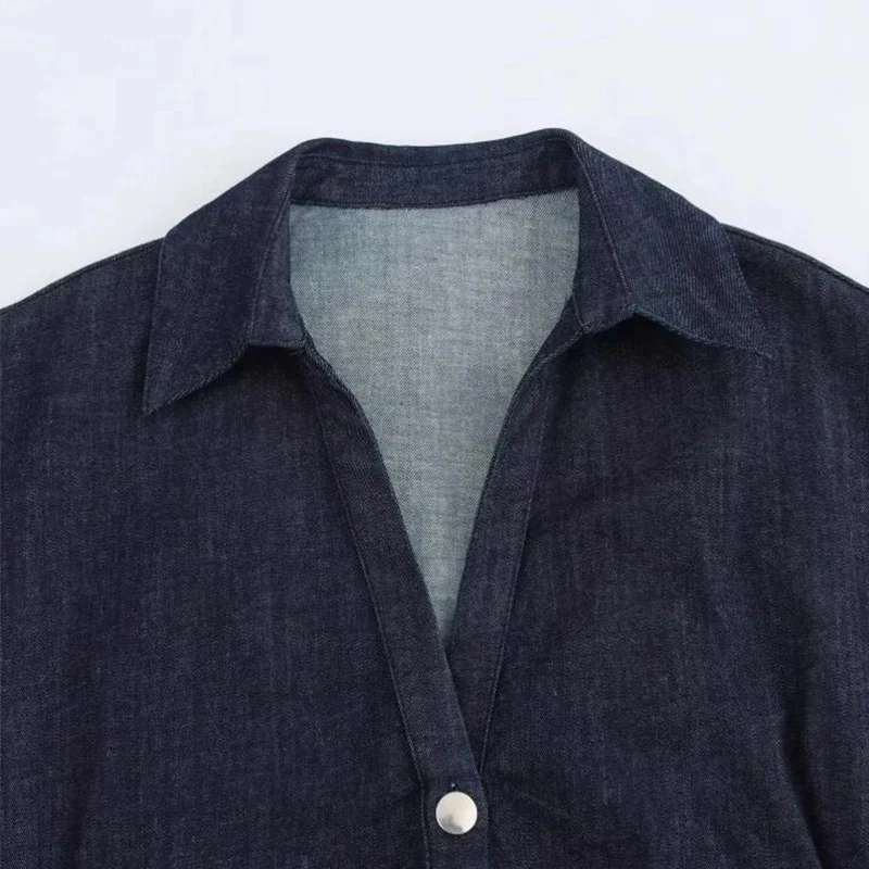 Denim Dress Women's Spring Summer Casual Long Dresses For Women 2026 New Fashion Ruched Short Sleeve Streetwear Midi Dress - Image 4