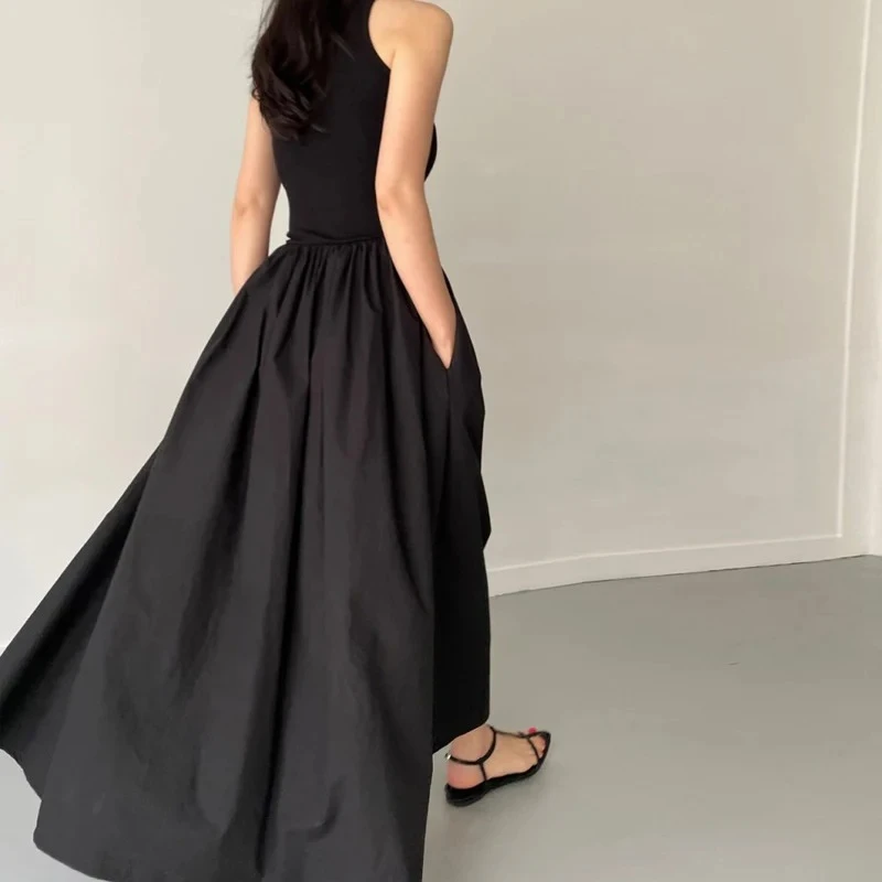 New Summer Simple Elegant Black Long Dresses For Women Round Neck Sleeveless High Waist Temperament Female Fashion Style Dress - Image 6