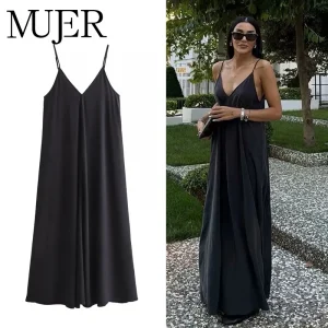 MUJER Black Slip Long Dresses for Women Red Draped Summer Dress Woman 2025 Sexy Backless Maxi Dress Women Summer Beach Dresses